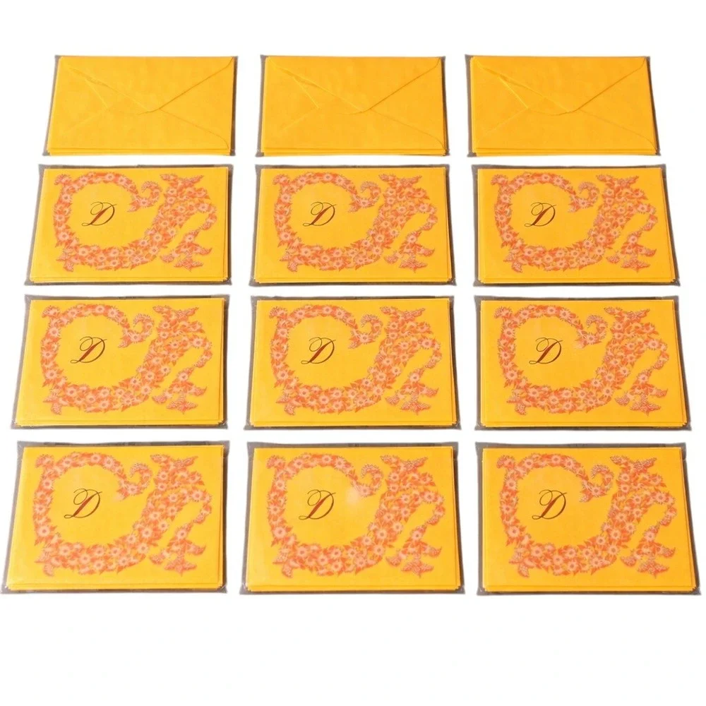 Vintage 60s 70s Stationery Set 9 Cards 9 Envelopes Floral Initial‎ D Monogram